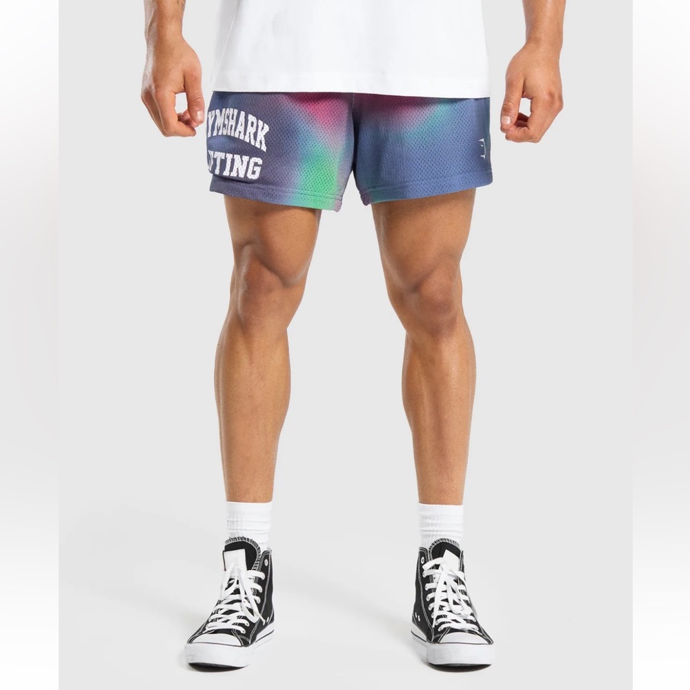 Gymshark Printed Lifting Mesh 5" Shorts M Rainbow